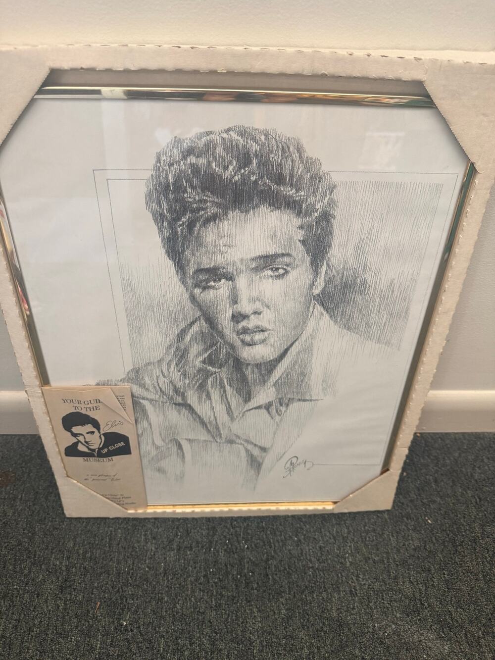 Signed Vintage Pencil Sketch Young Elvis Presley by Robert Stephen Simon 20X16"